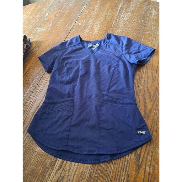 XS Greys Anatomy Blue Short Sleeve VNeck Scrub Top Shirt Nursing Vet Tech - Picture 1 of 2